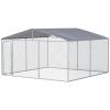 PawHut Outdoor Dog Kennel Galvanized Steel Fence with Cover Secure Lock Mesh Sidewalls for Backyard 13' x 13' x 7.5'