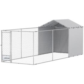 PawHut Galvanized Chain Link Large Outdoor Dog Kennel with Waterproof & UV-Resistant Cover, for M&L Dogs, 19.7' x 7.5' x 7.5'