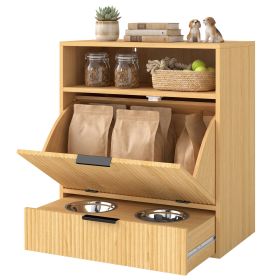 Dog Hidden Feeding Station with Storage & 2 Elevated Bowls