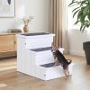 White 3 Step Wooden Pet Stairs with Carpet Non-Slip Ramp for Cats And Small Dogs