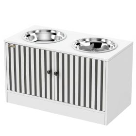 Elevated Dog Bowls with Storage Cabinet, 2 Stainless Steel Bowls, White