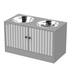 Elevated Dog Bowls with Storage Cabinet, 2 Stainless Steel Bowls, Gray