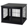 26" Wooden Dog Cage with Double Door Entrance & Simple Modern Design, Black