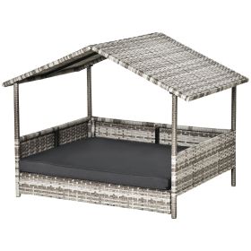 Wicker Pet House Dog Bed for Indoor/Outdoor Rattan Furniture with Cushion