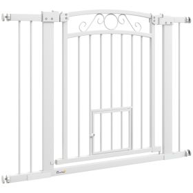 Dog Gate, Walk Through Pet Gate w/ Small Pet Door, Auto Close, for Doorways, House, Stair, 30"-41" W x 30" H