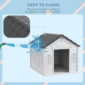 Gray 26' Plastic Dog House Outdoor with Air Vents Suitable for Small to Medium Dogs Durable Pet Shelter with Ventilation