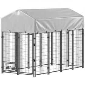 8' x 4' x 6' Outdoor Dog Kennel, Dog Kennel Outside Run with 360Â° Rotating Bowls, Waterproof & UV Resistant Cover