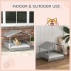 Wicker Dog House Outdoor with Canopy, Rattan Dog Bed with Water-resistant Cushion, Raised Dog Bed for Small, Medium Dogs up to 66 lbs