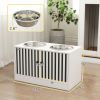 Elevated Dog Bowls with Storage Cabinet, 2 Stainless Steel Bowls, White