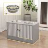 Elevated Dog Bowls with Storage Cabinet, 2 Stainless Steel Bowls, Gray