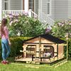 59"x64"x39" Wood Dog House Outdoor Cabin-Style Elevated Pet Shelter with Porch Deck, Beige