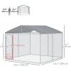 Dog Kennel Outdoor Run Fence with Roof, Steel Lock, Mesh Sidewalls for Backyard & Patio, 9.8' x 9.8' x 7.7'