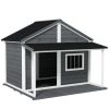 PawHut Outdoor Dog House Cabin Style for Medium/Large Dogs, Wooden Raised Pet Kennel with Asphalt Roof,Loading 53 lbs., Gray