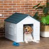 PawHut Plastic Dog House for Medium and Small Dogs, Water Resistant Puppy Shelter Indoor Outdoor with Door, Easy to Assemble, Blue