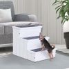 PawHut 3 Step Wooden Carpeted Non Slip Pet Stairs Ramp for Cats and Small Dogs - White