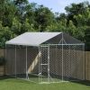 Outdoor Dog Kennel with Roof Silver 9.8'x14.8'x8.2' Galvanized Steel