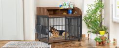 GO 44'' Heavy Duty Large Dog Crate Furniture for Large Medium Dog with Lockable Wheels, Wooden Dog Crate Dog Kennel, End Table Crate with Double layer