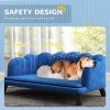 PawHut Pearl Design Pet Sofa for Medium and Large Sized Dogs, Pet Bed with Cushion and Solid Wood Legs, Dark Blue