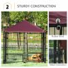 PawHut 5' x 5' Outdoor Dog Kennel with Rotating Bowl Holders, Walk-in Pet Playpen, Wire Steel with Water and UV-Resistant Canopy, Red