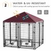 PawHut 5' x 5' Outdoor Dog Kennel with Rotating Bowl Holders, Walk-in Pet Playpen, Wire Steel with Water and UV-Resistant Canopy, Red