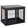 PawHut Modern Wooden Dog Crate Furniture Double Door for Small Dogs Stylish Black