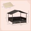 PawHut Wicker Dog Bed Outdoor Elevated with Rattan Canopy Cushioned PE Rattan Dog Cat House Sleeping Pad Cream