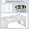 PawHut Wooden Dog Feeding Station with 2 Stainless Steel Bowls and Non-Slip Base Elegant White