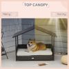 PawHut Wicker Dog Bed Outdoor Elevated with Rattan Canopy Cushioned PE Rattan Dog Cat House Sleeping Pad Cream