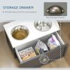 PawHut Elevated Dog Bowl Station with Storage Drawer 21L Capacity & 2 Stainless Bowls Gray
