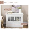 PawHut Wooden Dog Crate End Table, White, Triple Doors, Steel Tubes, for Small Dogs