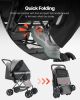 Pet Stroller Foldable 4 Wheels Travel Dog Stroller Reversible Handle up to 44lbs