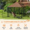 PawHut Outside Dog Kennel, 4.6' x 4.6' x 5' Puppy Play Pen with Canopy, Garden Playpen Fence Crate Enclosure Cage with Rotating Bowl, Black