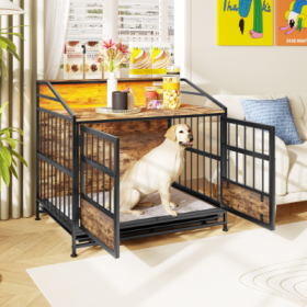 Multi-function Furniture Style Dog Crates With Storage, Dog Crate Furniture Large Wooden Dog Kennel With Double Doors, For Large Medium Dog Indoo (Option: Black Brown)