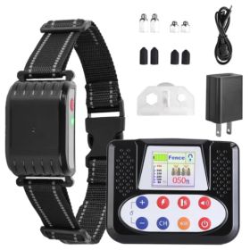 990FT Range Dog Wireless Fence Remote Training Collar IPX6 Waterproof Receiver with 0-9 Levels Beep Vibration Shock Mode 4 Channels Rechargeable Trans (Option: Black)