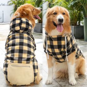 Plaid Dog Hoodie Pet Clothes Sweaters with Hat and Pocket Christmas Classic Plaid Small Medium Dogs Dog Costumes (Colour: Zipper pocket coat beige black, size: XL (chest circumference 52, back length 40cm))