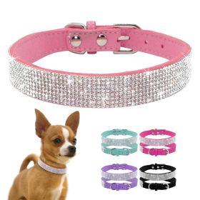 Dog Collar Crystal Glitter Rhinestone Pet Collars Zinc Alloy Buckle Collar For Small Medium Dogs Cats Chihuahua Pug Dog Collar (Color: DEEP BLUE, size: M)