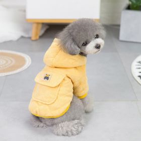 Dog warm clothing; Autumn and winter clothes New cotton padded clothes Teddy pet clothes Winter plush corduroy pull loop two leg cotton padded clothes (Colour: Starter - Yellow, size: M)