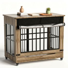 46" Large Furniture Style Dog Crate (Color: GREIGE)
