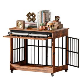 38" Wooden Indoor Dog Crate; Furniture Style (Color: Brown)