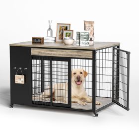 42-Inch Double Wide Wooden Dog Crate (Color: GREIGE)