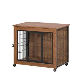 27.2" Furniture Dog Crate Furniture with Lockable Wheels (size: 32.5 inch)