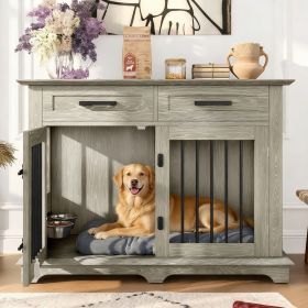 44.48" Large Furniture Style Dog Crate (Color: Gray)