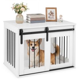 Heavy Duty Furniture Style Dog Crate with Sliding Barn Door (Color: White)
