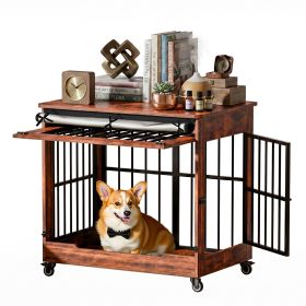 32" Dog Crate Furniture Style, Wooden (Color: Brown)
