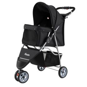 3 Wheel Pet Stroller for Small Dogs (Color: Black)