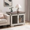 Farmhouse Dog Cage Crate Furniture with Sliding Barn Door, Farmhouse Wooden Dog Kennel End Table with Flip-top Plate Dog House with Detachable Divider