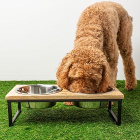 Dog Mango Wood & Metal Elevated Feeder (size: S)