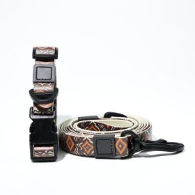 Trendy Printed PVC Dog Leash & Collar Set (Pattern: Brown Ethnic Pattern, size: L)