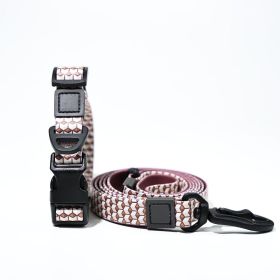 Trendy Printed PVC Dog Leash & Collar Set (Pattern: Pink Retro Cube, size: L)