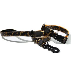 Graffiti Waterproof Dog Collar and Leash Set (Color: Gold Black, size: M)